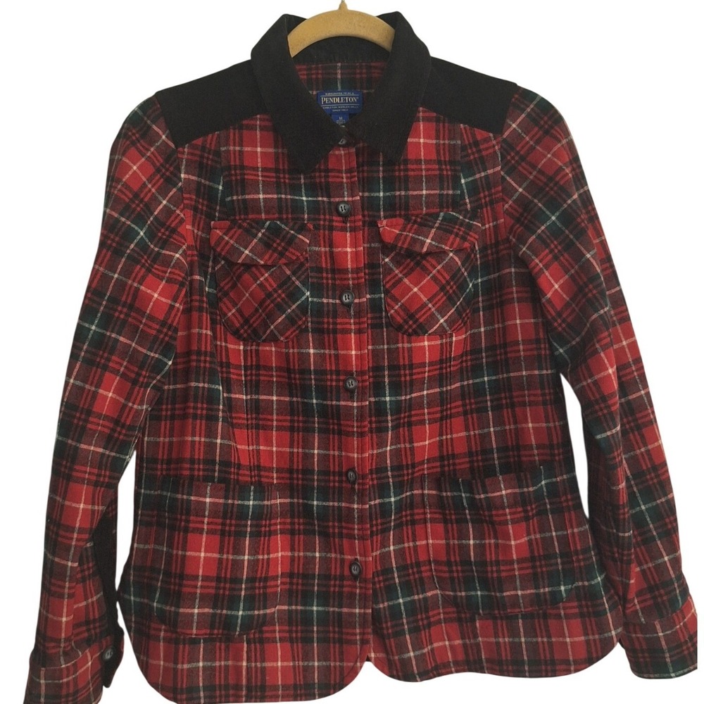Pendleton Womens M Red Black Button‎ Flannel Long Sleeve Shirt jacket